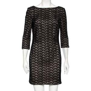 Diane von Furstenberg Black Floral Pattern Cutout Lace Dress M