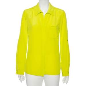Diane Von Furstenberg Bright Green Silk Lorerlei Two Shirt M 