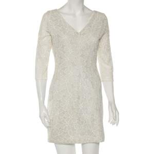 Diane Von Furstenberg Pale Grey & Cream Floral Embroidered Silk Sarita Dress M