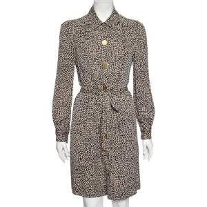 Pre Owned Diane von Furstenberg Monochrome Silk Button Front New Tunis Dress M