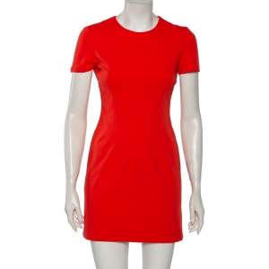 Pre Owned Diane Von Furstenberg Atomic Orange Fitted Short Sleeve Yazmine Dress S