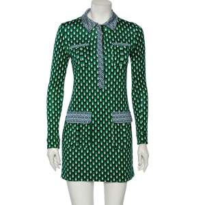 Pre Owned Diane Von Furstenberg Green Silk Long Sleeve Mini Denny Dress S