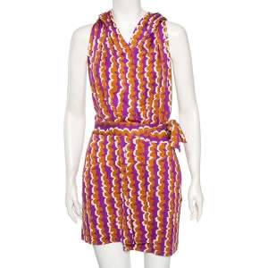 فستان ديان فون فرستنبيرغ ميلين حرير متعدد الألوان ملتف قصير مقاس صغير (سمول)