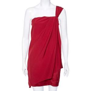 Pre Owned Diane von Furstenberg Red Silk Crepe Valetta One Shoulder Dress S