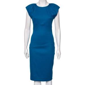 Pre Owned Diane Von Furstenberg Blue Wool Thane Gathered Detailed Dress S