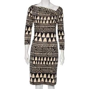 Pre Owned Diane von Furstenberg Black Patterned Silk Knit Victorio Dress S