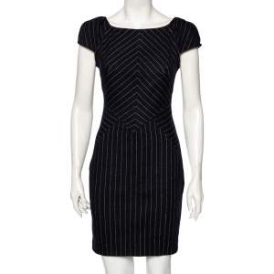 Pre Owned Diane von Furstenberg Navy Blue Striped Wool Helen Sheath Dress M