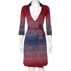 Pre Owned Diane Von Furstenberg Ophelia Printed Silk Jersey Justin Wrap Dress S