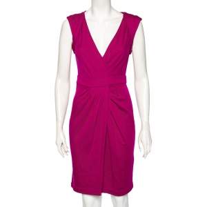 Diane von Furstenberg Fuchsia Wool Whitley Pleated Detailed Short Dress M 
