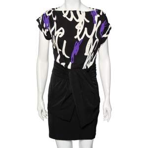 Pre Owned Diane von Furstenberg Multicolor Printed Silk And Synthetic Draped Harro Dress S