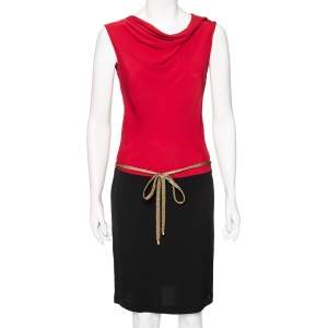 Pre Owned Diane von Furstenberg Red-Black Silk Draped Crista Dress S