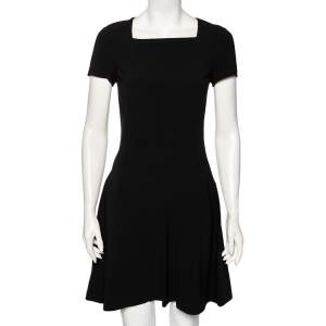 Pre Owned Diane von Furstenberg Black Crepe Hansine Flared Short Dress S