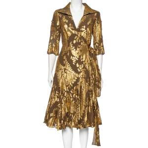 Pre Owned Diane von Furstenberg Olive Green Fil Coupe Taffy Wrap Midi Dress S