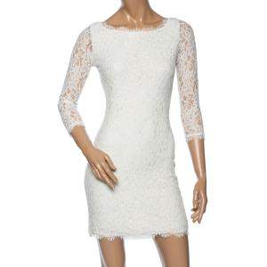 Pre Owned Diane von Furstenberg Off-White Floral Lace Zarita Sheath Dress S