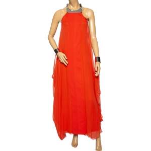 Pre Owned Diane von Furstenberg Orange Silk Chiffon Cuff Detailed Yakira Dress S