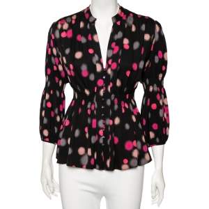 Pre Owned Diane von Furstenberg Black Polka Doted Silk Zazu Blouse S