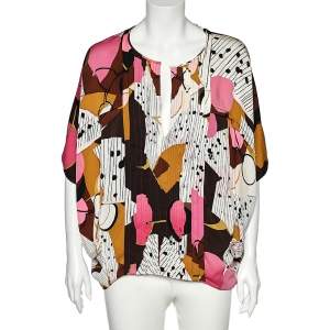 Pre Owned Diane von Furstenberg Multicolor Printed Silk Khalila Top L