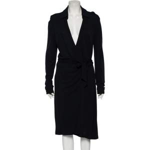 Pre Owned Diane von Furstenberg Midnight Blue Crepe New Jeanne Two Wrap Dress XL