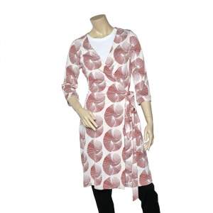 Diane by Diane Von Furstenberg Cream Printed Silk Knit New Julian Wrap Dress L