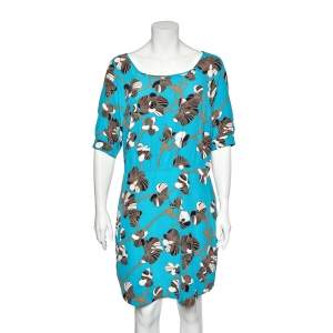 Pre Owned Diane Von Furstenberg Blue Printed Silk Dress L