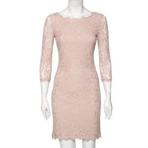Pre Owned Diane von Furstenberg Dusky Pink Lace Zarita Long Dress XS