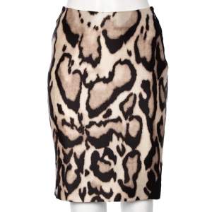 Diane von Furstenberg Black & Animal Printed Wool Mae Mikado Pencil Skirt XS