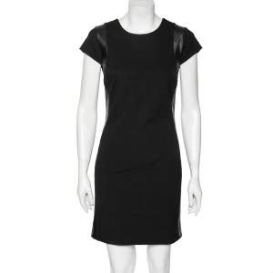 Diane von Furstenberg Black Knit Pele Leather Short Sleeve Dress M 