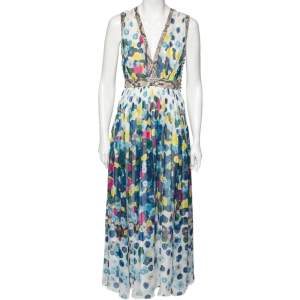 Pre Owned Diane Von Furstenberg Multicolored Printed Silk & Leather Trimmed Lelani Dress S