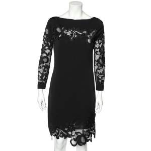 Pre Owned Diane von Furstenberg Black Silk & Lace Trim Ernestina Dress M
