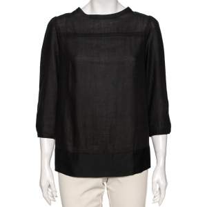 Pre Owned Diane von Furstenberg Black Cotton & Wool Elsie Top L