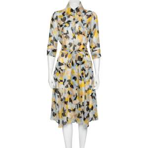Pre Owned Diane Von Furstenberg Multicolored Printed Silk Hillevi Shirt Dress M