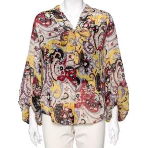 Pre Owned Diane Von Furstenberg Multicolor Printed Silk Neck Tie Tenner Shirt M