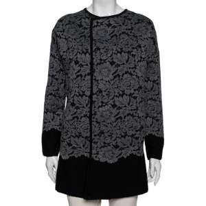 Diane von Furstenberg Grey Wool & Lace Open Front Long Cardigan S