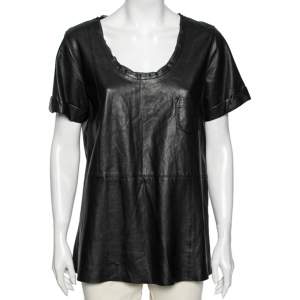Pre Owned Diane Von Furstenberg Black Leather Jenning Short Sleeve Top M