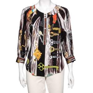Pre Owned Diane von Furstenberg Multicolor Key Printed Silk Blouse M 