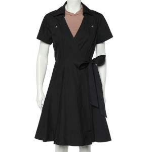 Pre Owned Diane von Furstenberg Black Cotton Blend Kaley Wrap Dress L