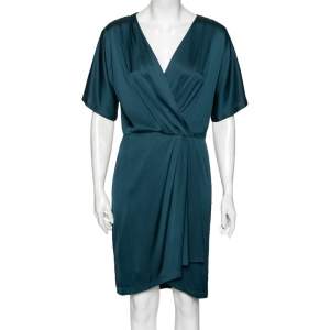 Diane von Furstenberg Teal Blue Silk Pleated Front Midi Dress M