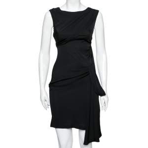 Pre Owned Diane Von Furstenberg Black Silk Pleated Front Dress XS