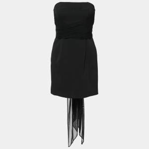 Pre Owned Diane Von Furstenberg Black Stretch Knit Structured Sash Mini Dress S