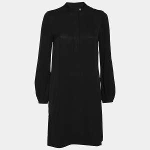 Pre Owned Diane Von Furstenberg Black Silk Zip Front Long Sleeve Dress S