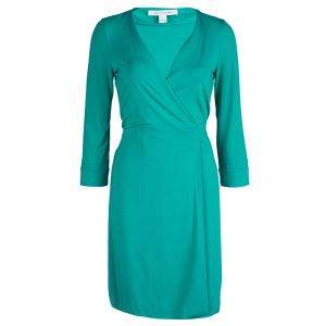 Pre Owned Diane Von Furstenberg Green Knit New Julian Two Mini Wrap Dress S