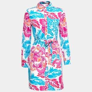 Diane von Furstenberg Multicolor Printed Silk Prita Belted Shirt Dress S