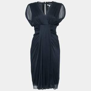 Pre Owned Diane Von Furstenberg Navy Blue Silk Chiffon Draped Dress M