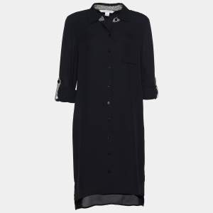 Pre Owned Diane von Furstenberg Black Silk Prita Shirt Dress M