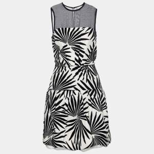 Pre Owned Diane von Furstenberg Monochrome Devoré Yarra Habotai Dress L