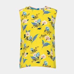 Diane von Furstenberg Yellow & Blue Floral Printed Silk Sleeveless Top L