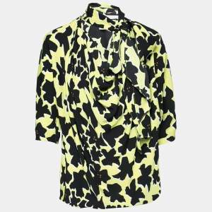 Pre Owned Diane Von Furstenberg Yellow & Black Printed Silk Theresa Blouse S