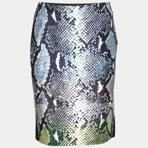 Diane von Furstenberg Black Python Print Silk & Wool Mae Mikado Skirt M