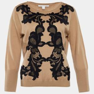 Diane von Furstenberg Brown Wool Lace Detail Shara Sweater L 