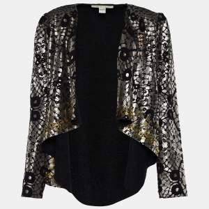 Pre Owned Diane Von Furstenberg Black/Silver Wool Embellished Jacket L